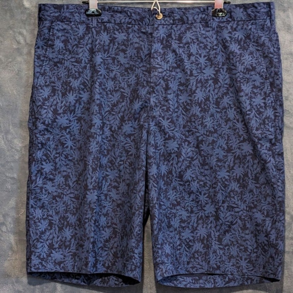 Peter Millar Mens 42 Blue Floral Leaf Print Flat Front Golf Casual Shorts 42L